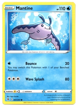 Mantine (Mantax) | 061/264 | Schwert & Schild | Fusionsangriff | Englisch | Common | Non-Holo | Pokémon