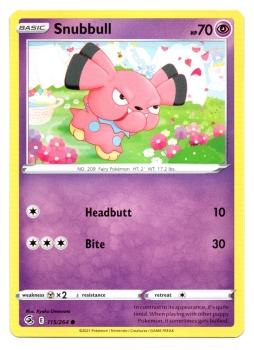 Snubbull (Snubbull) | 115/264 | Schwert & Schild | Fusionsangriff | Englisch | Common | Non-Holo | Pokémon