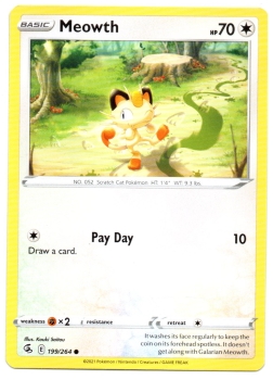 Meowth (Mauzi) | 199/264 | Schwert & Schild | Fusionsangriff | Englisch | Common | Non-Holo | Pokémon