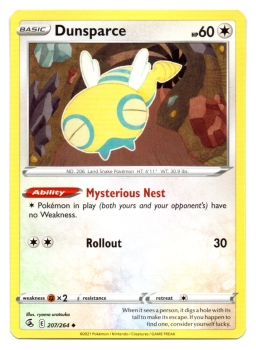 Dunsparce (Dummisel) | 207/264 | Schwert & Schild | Fusionsangriff | Englisch | Uncommon | Non-Holo | Pokémon