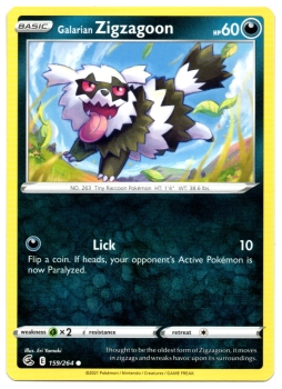 Galarian Zigzagoon (Galar-Zigzachs) | 159/264 | Schwert & Schild | Fusionsangriff | Englisch | Common | Non-Holo | Pokémon