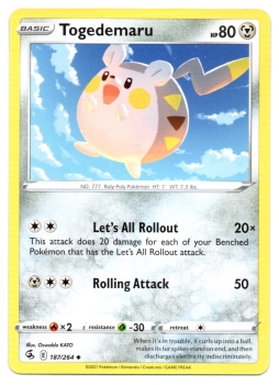 Togedemaru (Togedemaru) | 187/264 | Schwert & Schild | Fusionsangriff | Englisch | Uncommon | Non-Holo | Pokémon