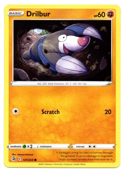 Drilbur (Rotomurf) | 147/264 | Schwert & Schild | Fusionsangriff | Englisch | Common | Non-Holo | Pokémon