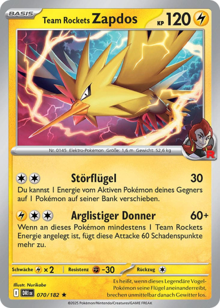 Team Rockets Zapdos – DRI070/182 Reverse Holo | Pokémon | Karmesin & Purpur | Ewige Rivalen