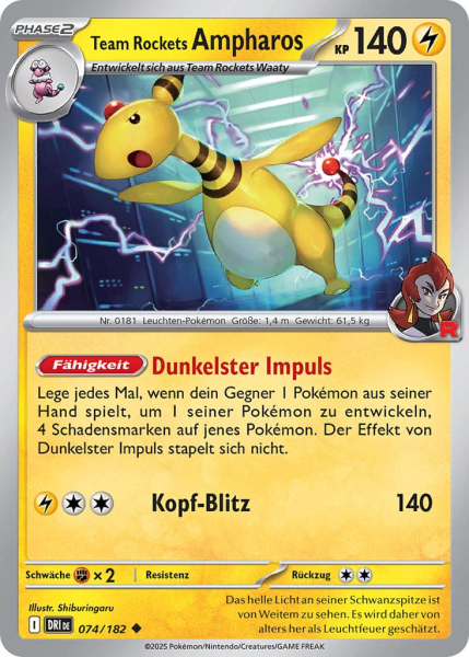 Team Rockets Ampharos – DRI074/182 | Pokémon | Karmesin & Purpur | Ewige Rivalen